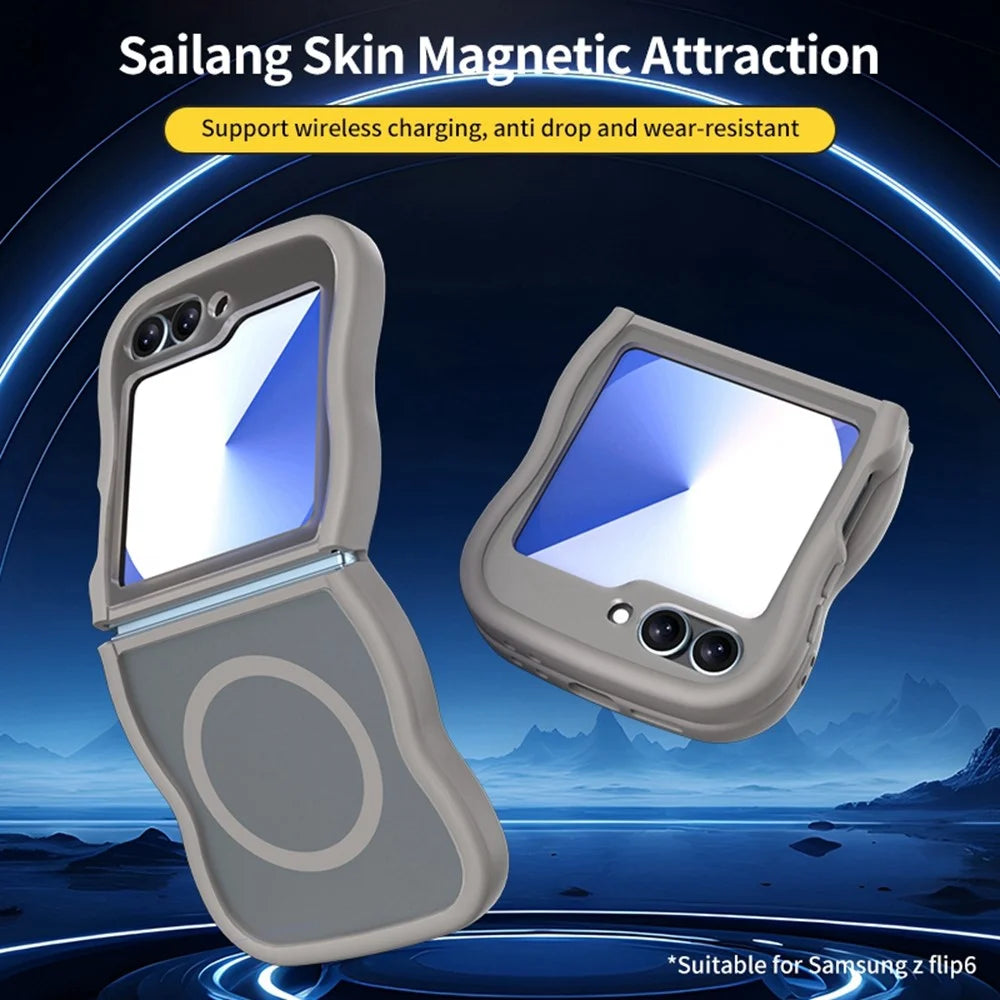 Phone Case for Samsung Galaxy Z Flip7 FE 5G / Z Flip6 5G / Flip5 5G Magnetic Case TPU + PC Back Cover Skin Touch Wave Shape - Grey - 2