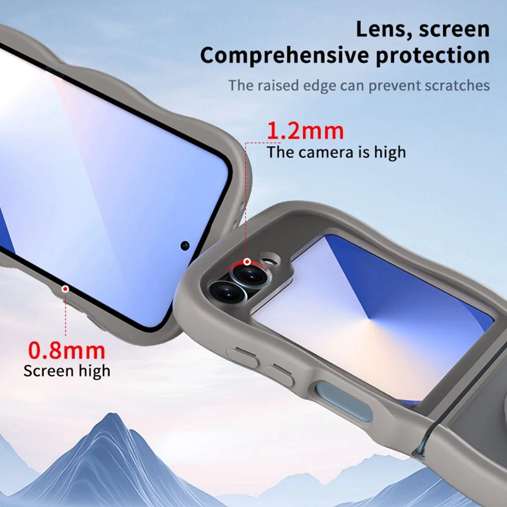 Phone Case for Samsung Galaxy Z Flip7 FE 5G / Z Flip6 5G / Flip5 5G Magnetic Case TPU + PC Back Cover Skin Touch Wave Shape - Grey - 3