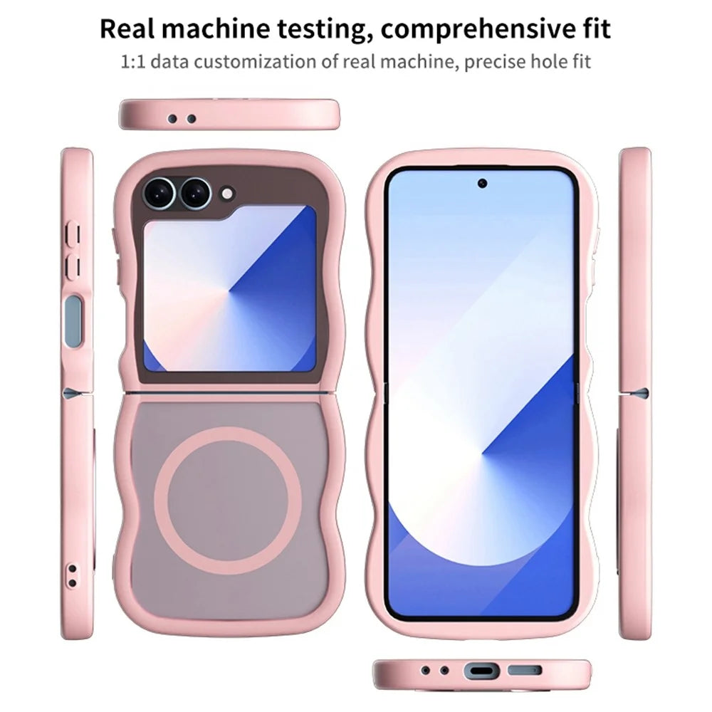 Phone Case for Samsung Galaxy Z Flip7 FE 5G / Z Flip6 5G / Flip5 5G Magnetic Case TPU + PC Back Cover Skin Touch Wave Shape - Grey - 6