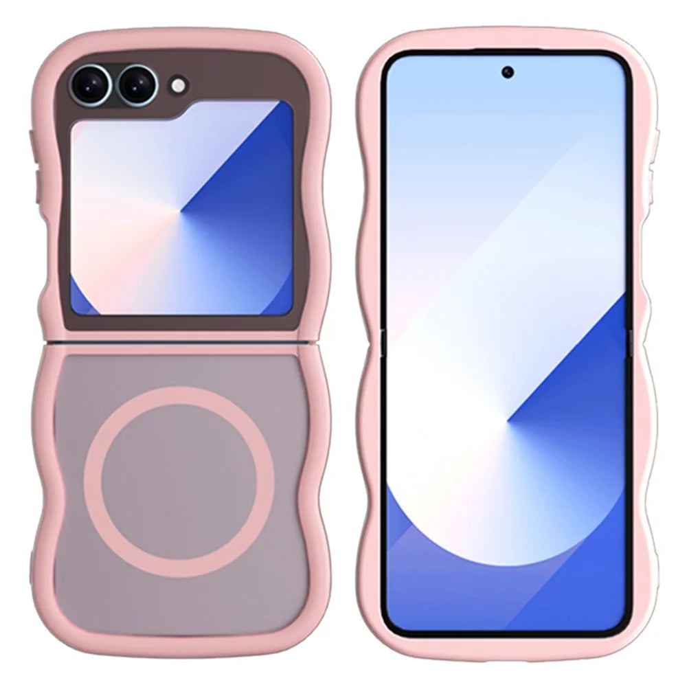 Phone Case for Samsung Galaxy Z Flip7 FE 5G / Z Flip6 5G / Flip5 5G Magnetic Case TPU + PC Back Cover Skin Touch Wave Shape - Grey - 7