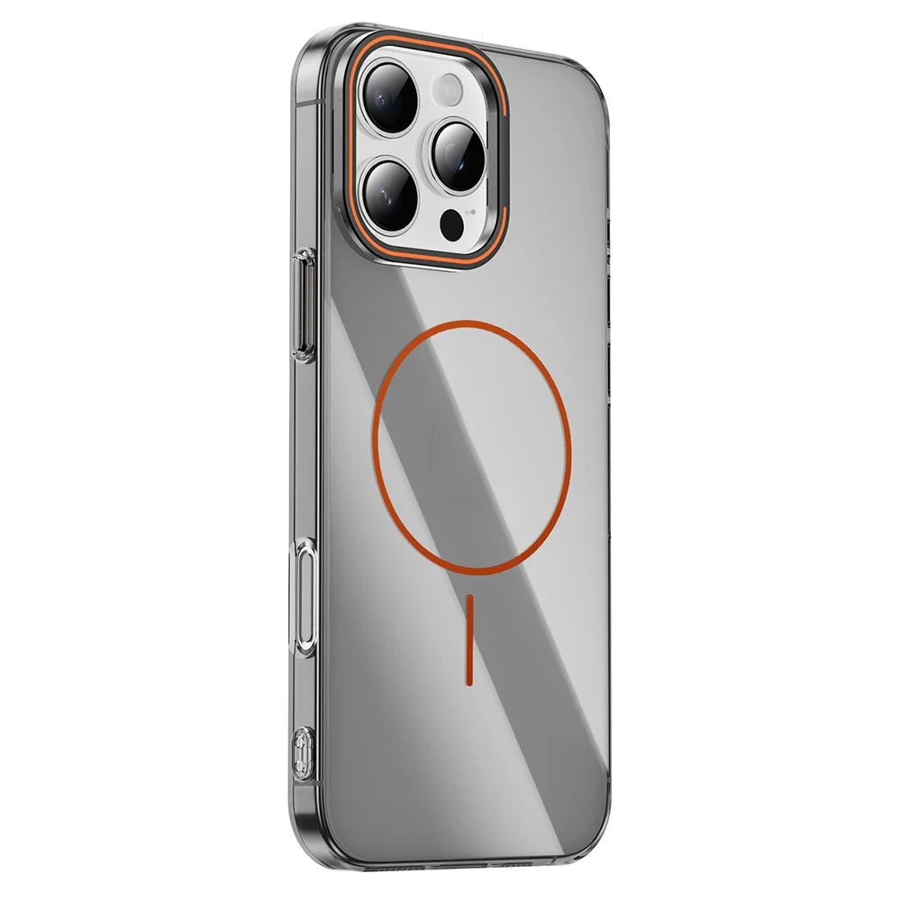 For iPhone 16 Pro Max Case Compatible with MagSafe Lens Frame Kickstand Clear PC Phone Cover - Transparent Black - 1