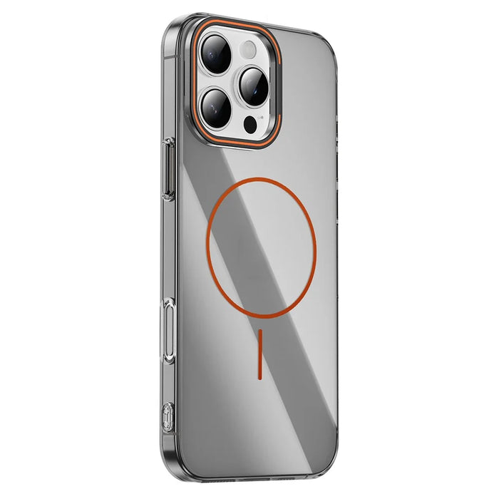For iPhone 16 Pro Max Case Compatible with MagSafe Lens Frame Kickstand Clear PC Phone Cover - Transparent Black - 1