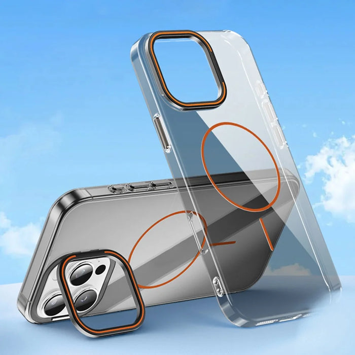 For iPhone 16 Pro Max Case Compatible with MagSafe Lens Frame Kickstand Clear PC Phone Cover - Transparent Black - 2