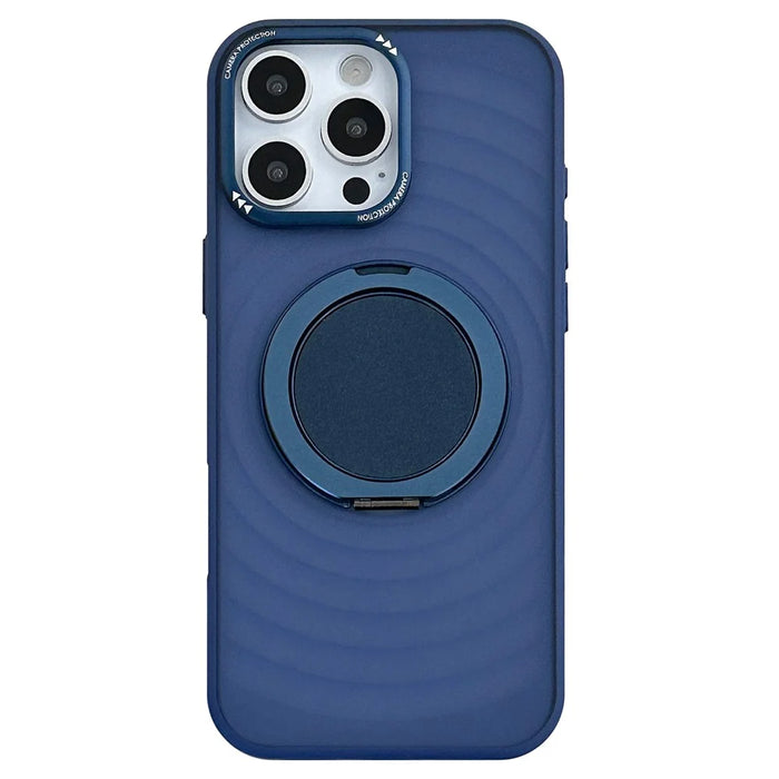 For iPhone 16 Pro Max Magnetic Case Rotating Kickstand Ripple Texture TPU + PC Phone Cover - Blue - 1
