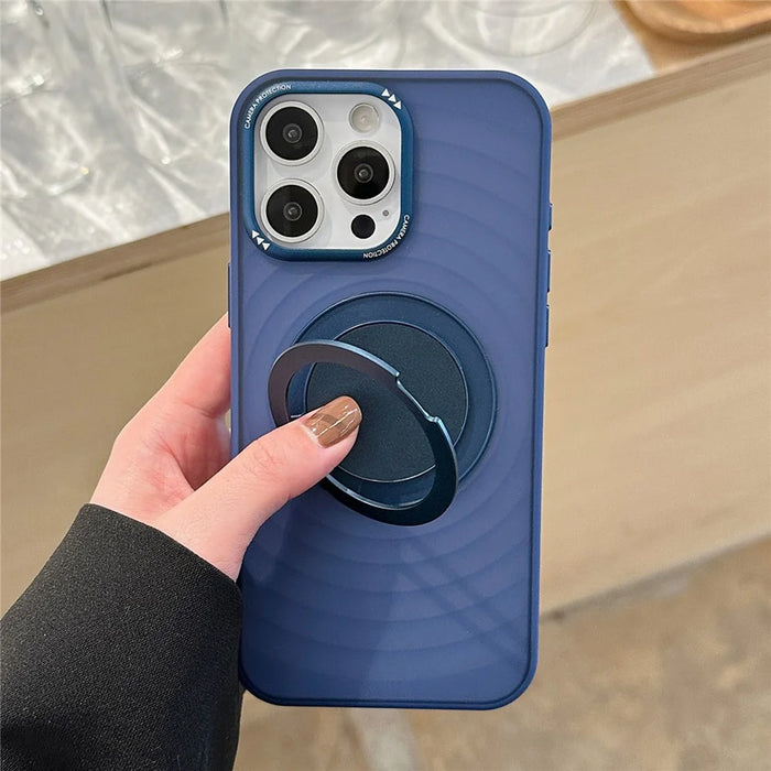 For iPhone 16 Pro Max Magnetic Case Rotating Kickstand Ripple Texture TPU + PC Phone Cover - Blue - 2