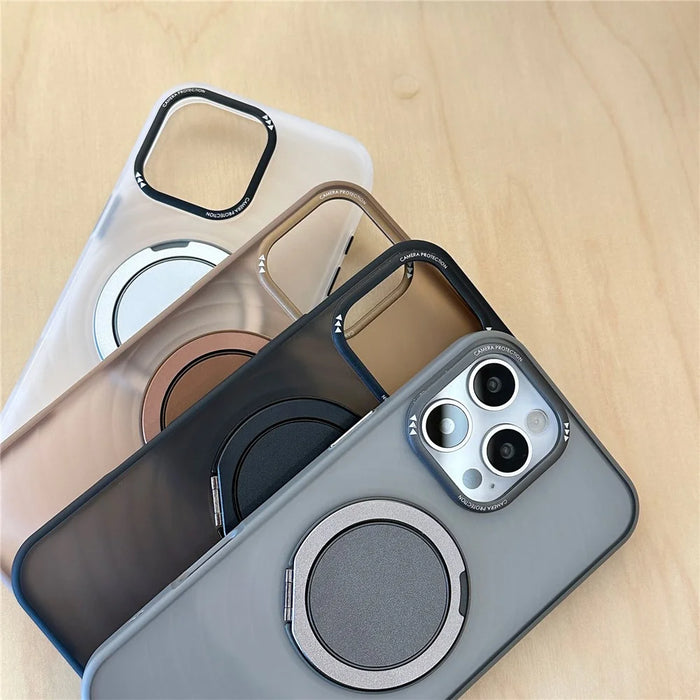 For iPhone 16 Pro Max Magnetic Case Rotating Kickstand Ripple Texture TPU + PC Phone Cover - Blue - 4