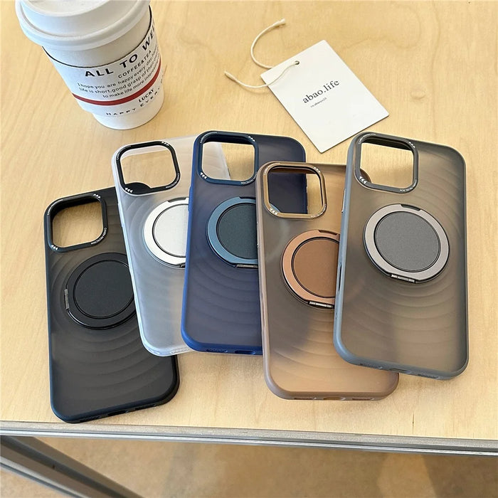 For iPhone 16 Pro Max Magnetic Case Rotating Kickstand Ripple Texture TPU + PC Phone Cover - Blue - 5