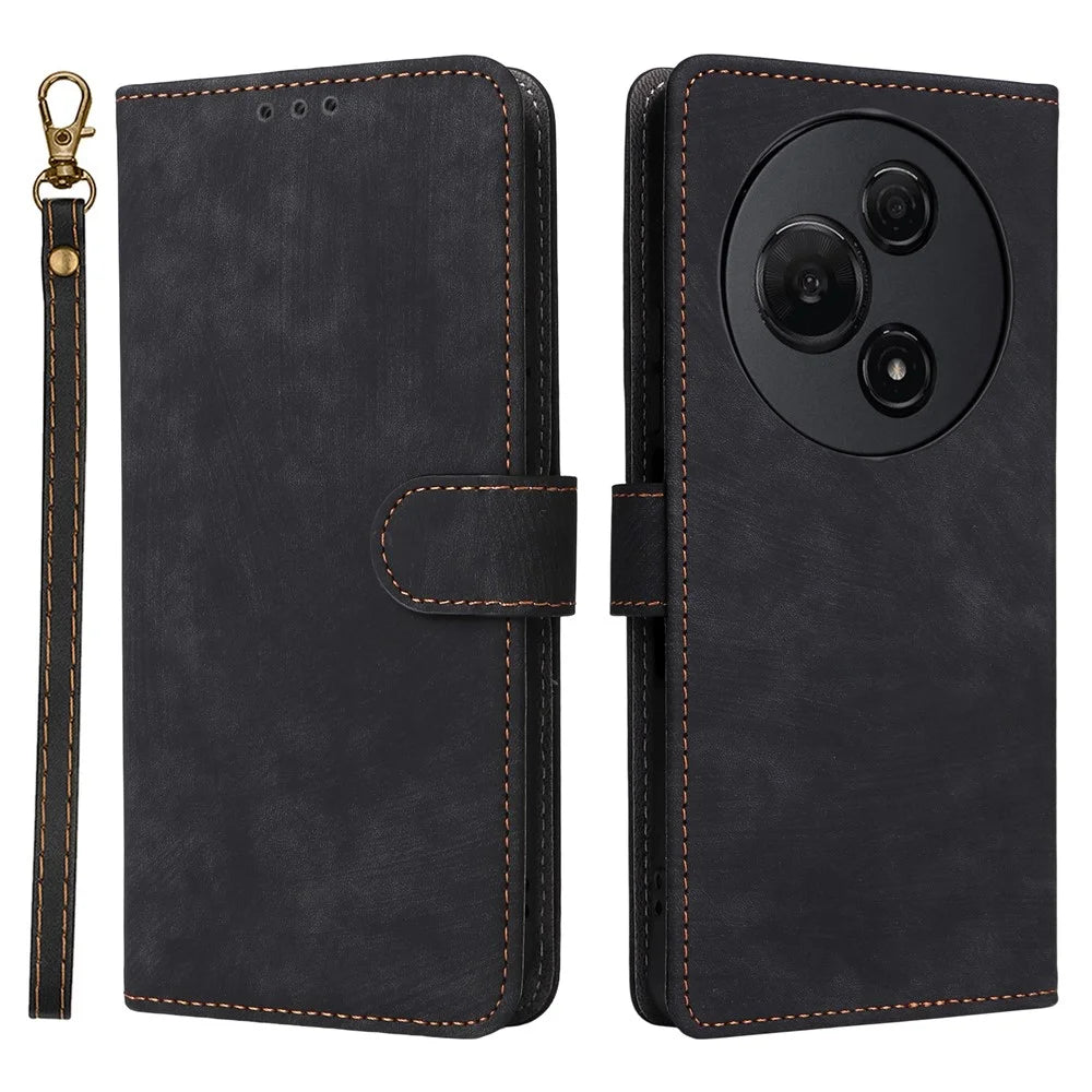 For TCL 60 NxtPaper 4G Case Wallet RFID Blocking PU Leather Phone Cover Stand with Strap - Black - 1