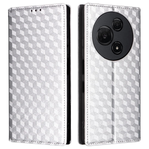 For TCL 60 NxtPaper 4G Case Wallet Rhombus Imprinted Leather Phone Cover - Silver - 1
