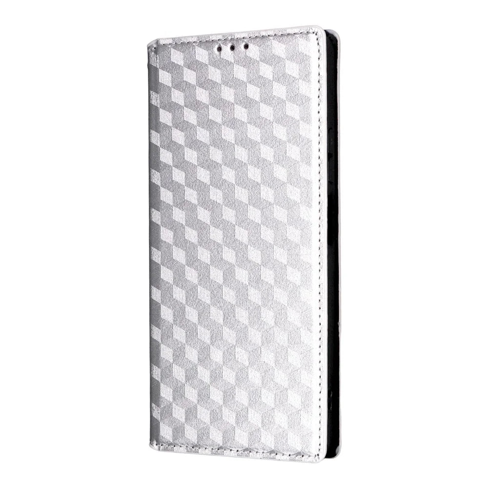 For TCL 60 NxtPaper 4G Case Wallet Rhombus Imprinted Leather Phone Cover - Silver - 6