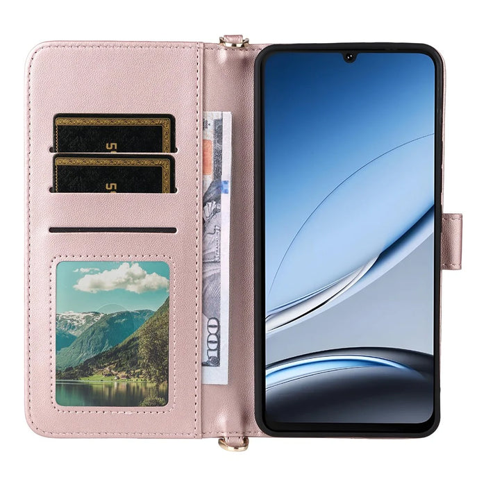 For Doogee Note 59 / Note 59 Pro Case with Shoulder / Wrist Strap Leather Phone Cover Stand Wallet - Pink - 4