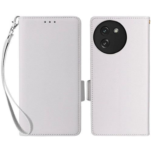 For Doogee Note 59 / Note 59 Pro Case with Wrist Strap Litchi Texture PU Leather Wallet Phone Cover - White - 1