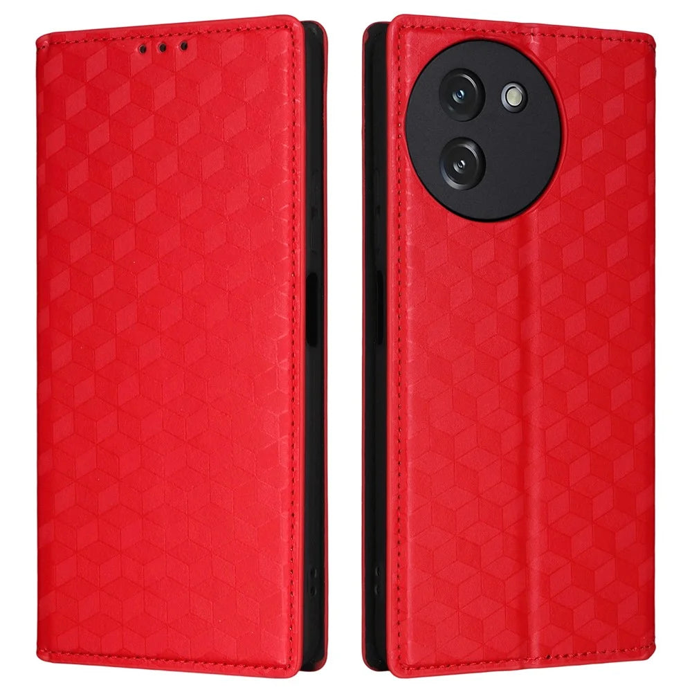 For Doogee Note 59 / Note 59 Pro Case Wallet Rhombus Imprinted Leather Phone Cover - Red - 1