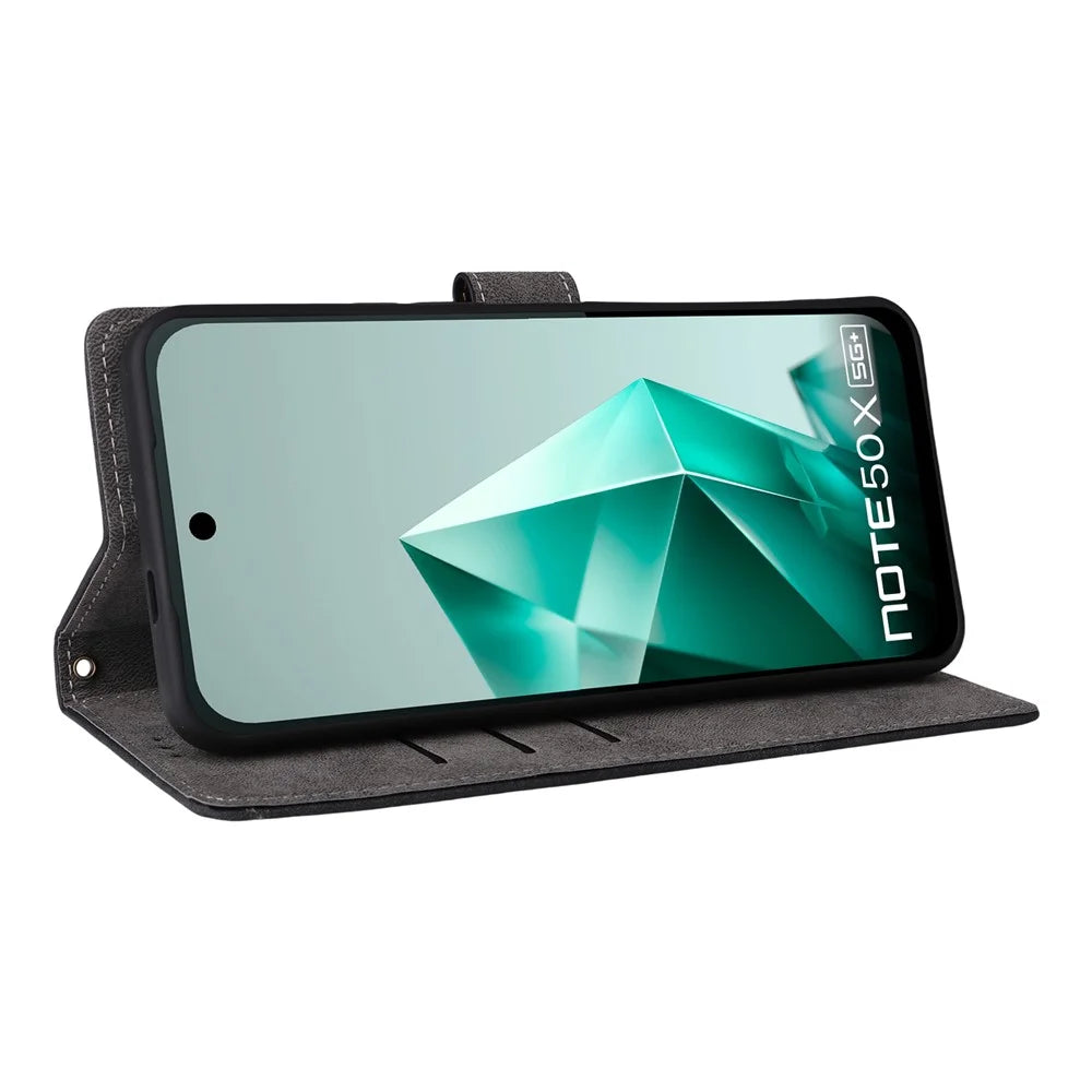 For Infinix Note 50x 5G X6857B Case Wallet RFID Blocking PU Leather Phone Cover Stand with Strap - Black - 3