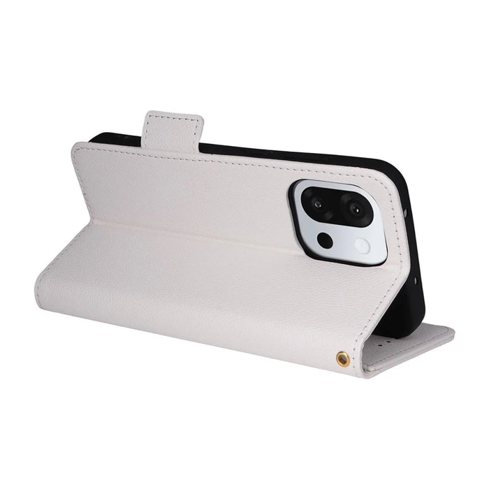 For OnePlus 13T 5G Case with Wrist Strap Litchi Texture PU Leather Wallet Phone Cover - White - 3