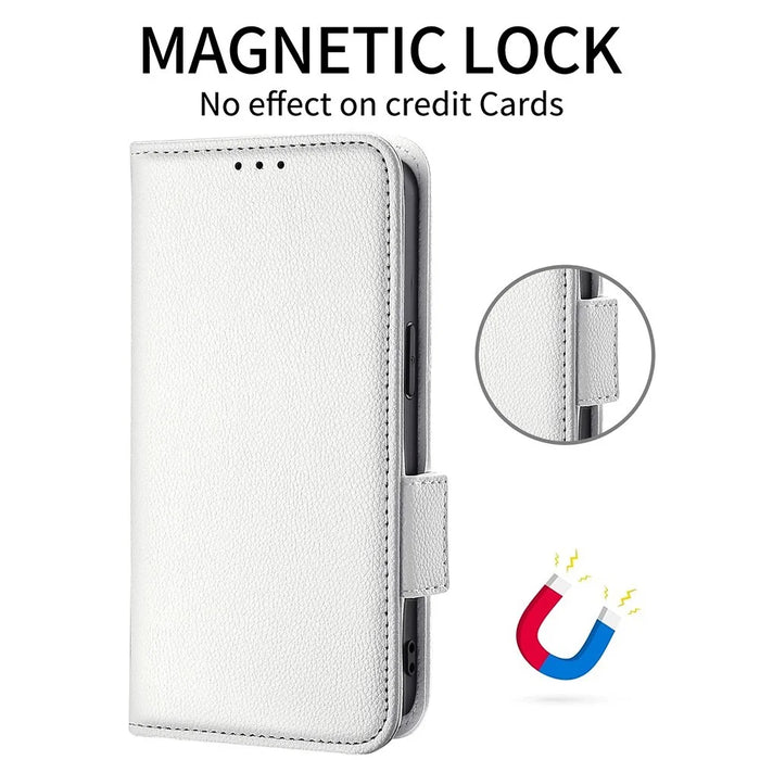 For OnePlus 13T 5G Case with Wrist Strap Litchi Texture PU Leather Wallet Phone Cover - White - 5