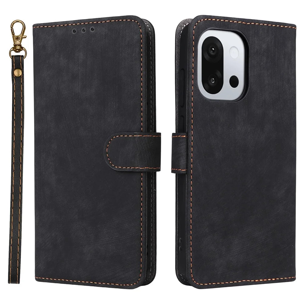 For OnePlus 13T 5G Case Wallet RFID Blocking PU Leather Phone Cover Stand with Strap - Black - 1