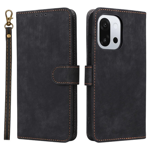 For OnePlus 13T 5G Case Wallet RFID Blocking PU Leather Phone Cover Stand with Strap - Black - 1