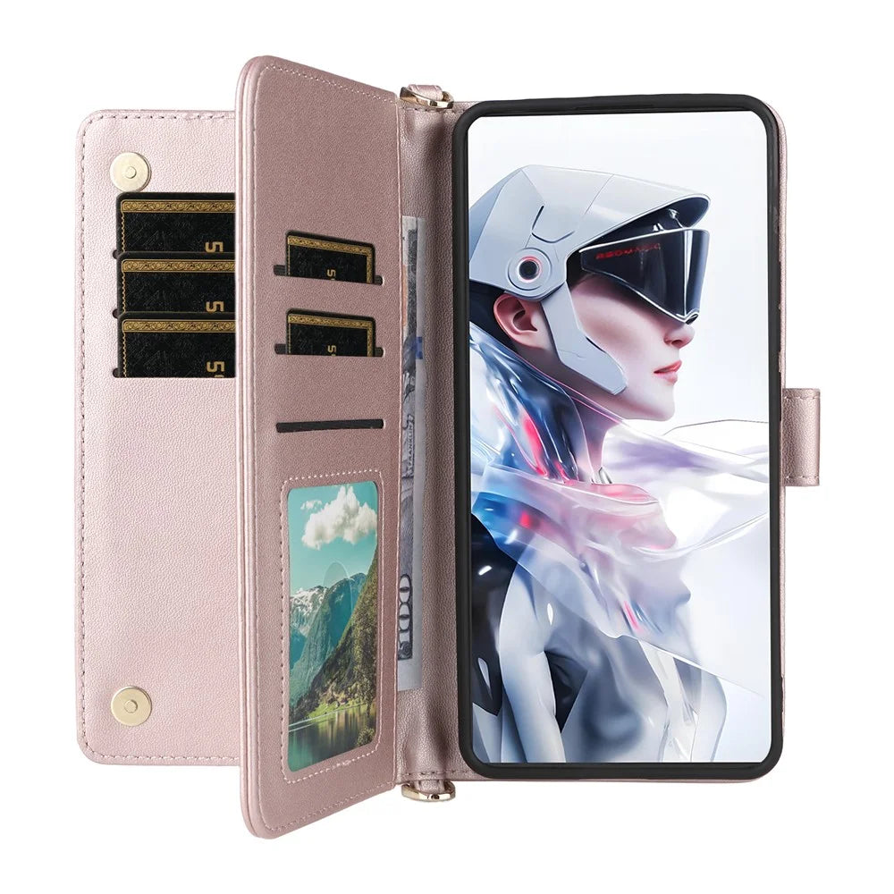 For ZTE nubia Redmagic 10 Air 5G Case with Shoulder / Wrist Strap Leather Phone Cover Stand Wallet - Pink - 2
