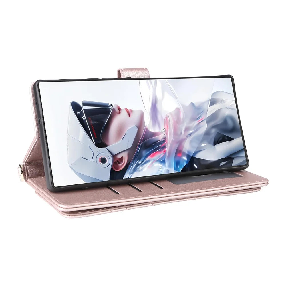 For ZTE nubia Redmagic 10 Air 5G Case with Shoulder / Wrist Strap Leather Phone Cover Stand Wallet - Pink - 5