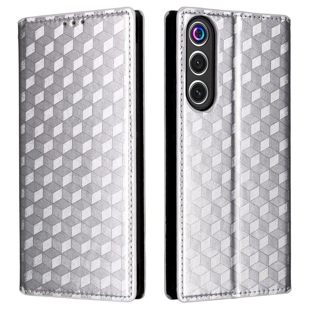 For ZTE nubia Redmagic 10 Air 5G Case Wallet Rhombus Imprinted Leather Phone Cover - Silver - 1