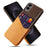 For Samsung Galaxy S25 Edge Case PU Leather Cloth Texture Hard PC Phone Cover with Card Holder - Orange - 1