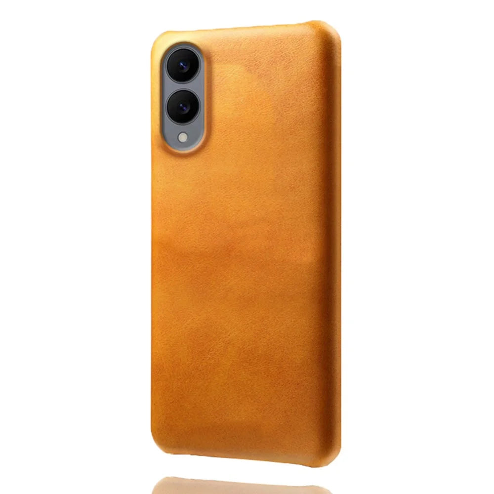 For Samsung Galaxy S25 Edge Case Calf Texture PU Leather Hard PC Protective Phone Cover - Orange - 1