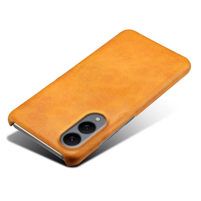For Samsung Galaxy S25 Edge Case Calf Texture PU Leather Hard PC Protective Phone Cover - Orange - 2