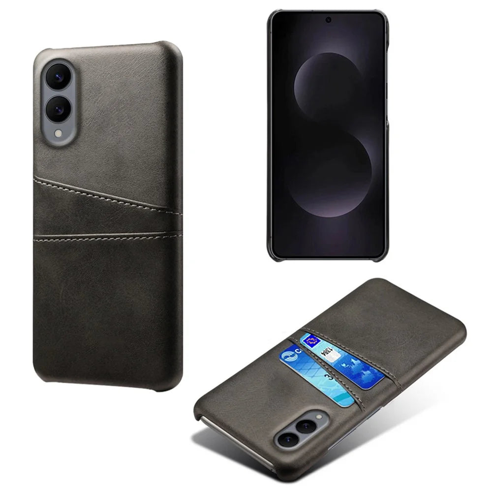 For Samsung Galaxy S25 Edge Case Dual Card Slots PU Leather + Hard PC Phone Cover - Black - 1