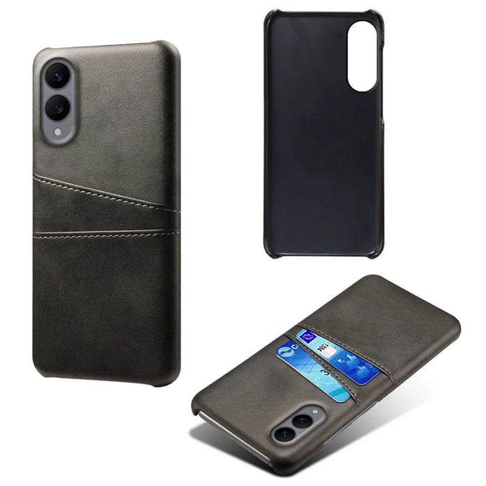 For Samsung Galaxy S25 Edge Case Dual Card Slots PU Leather + Hard PC Phone Cover - Black - 5