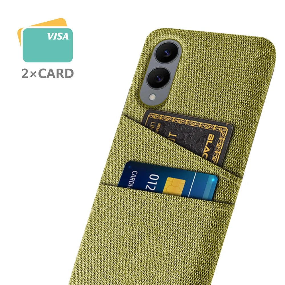 For Samsung Galaxy S25 Edge Case Cloth + Hard PC Phone Cover with Dual Card Slots - Yellow - 2