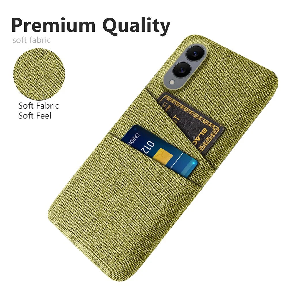 For Samsung Galaxy S25 Edge Case Cloth + Hard PC Phone Cover with Dual Card Slots - Yellow - 3