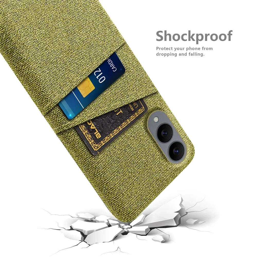 For Samsung Galaxy S25 Edge Case Cloth + Hard PC Phone Cover with Dual Card Slots - Yellow - 4