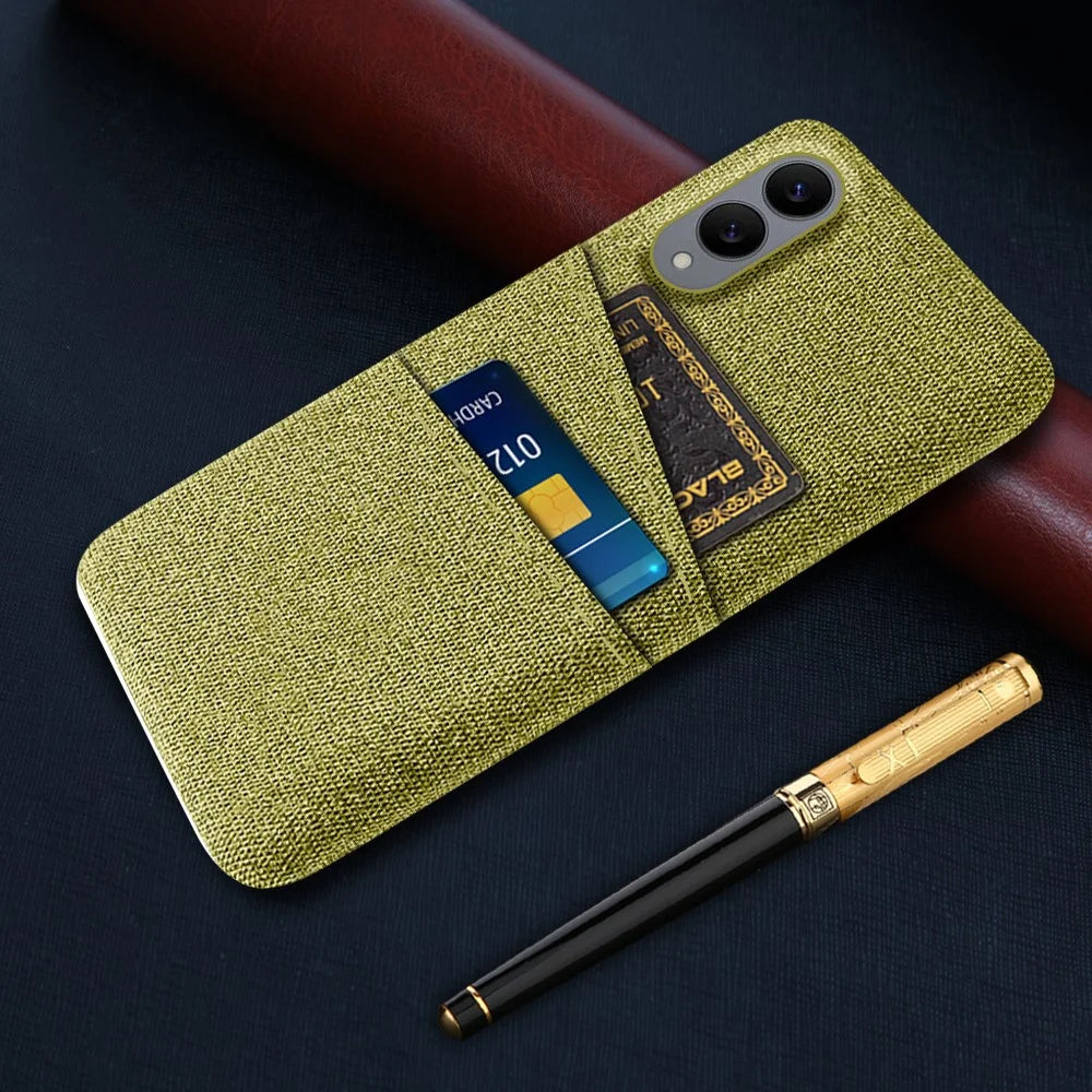 For Samsung Galaxy S25 Edge Case Cloth + Hard PC Phone Cover with Dual Card Slots - Yellow - 5