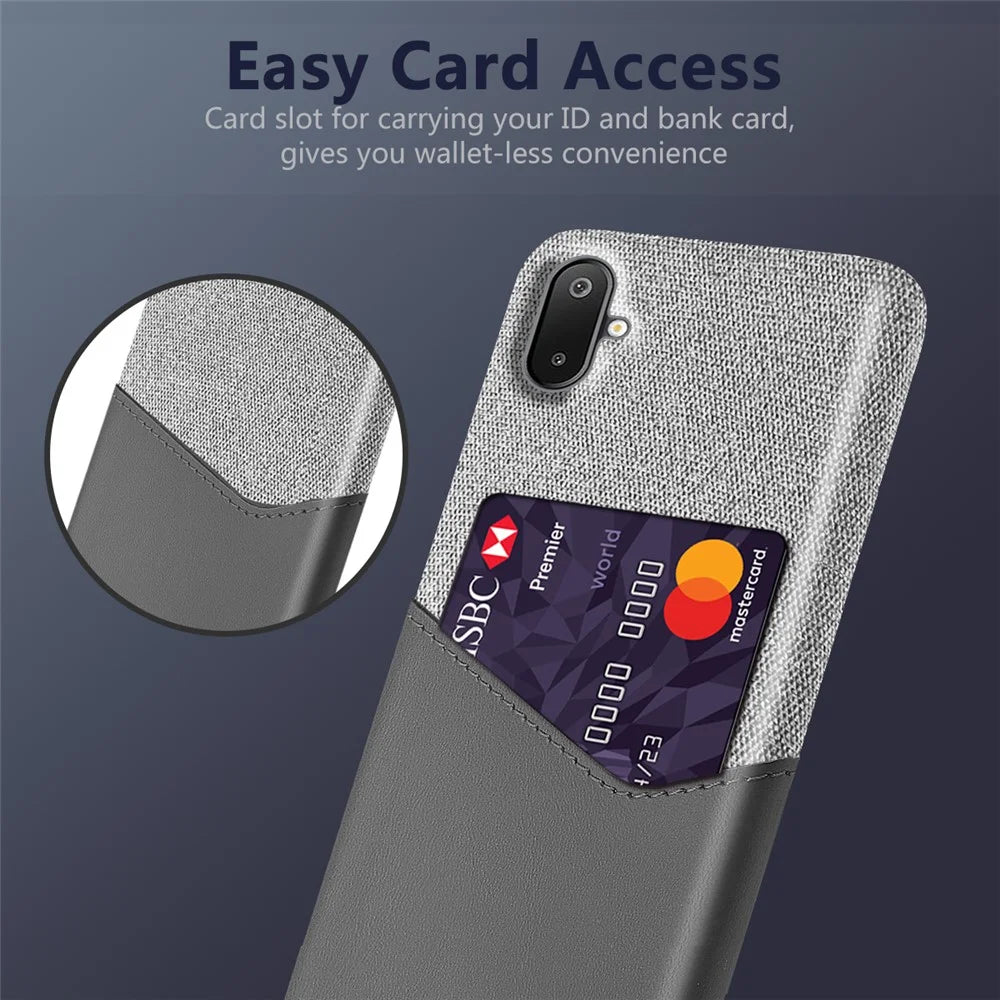 For Samsung Galaxy A06 5G / M06 5G Case PU Leather Cloth Texture Hard PC Phone Cover with Card Holder - Grey - 3