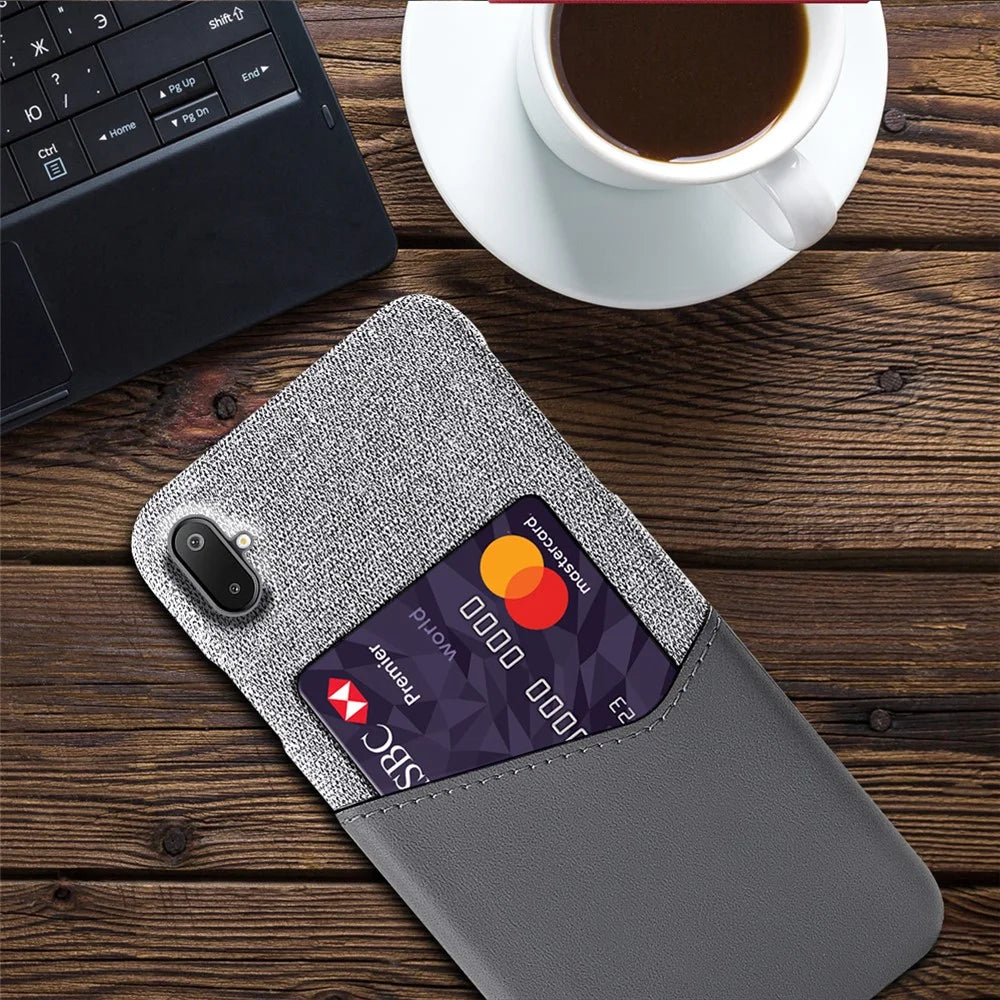 For Samsung Galaxy A06 5G / M06 5G Case PU Leather Cloth Texture Hard PC Phone Cover with Card Holder - Grey - 4