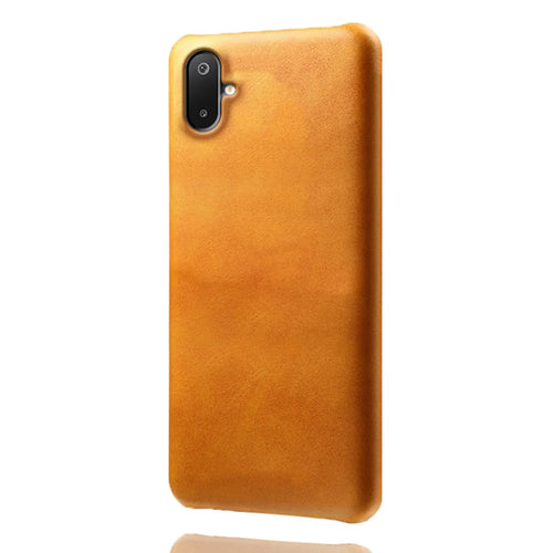 For Samsung Galaxy A06 5G / M06 5G Case Calf Texture PU Leather Hard PC Protective Phone Cover - Orange - 1