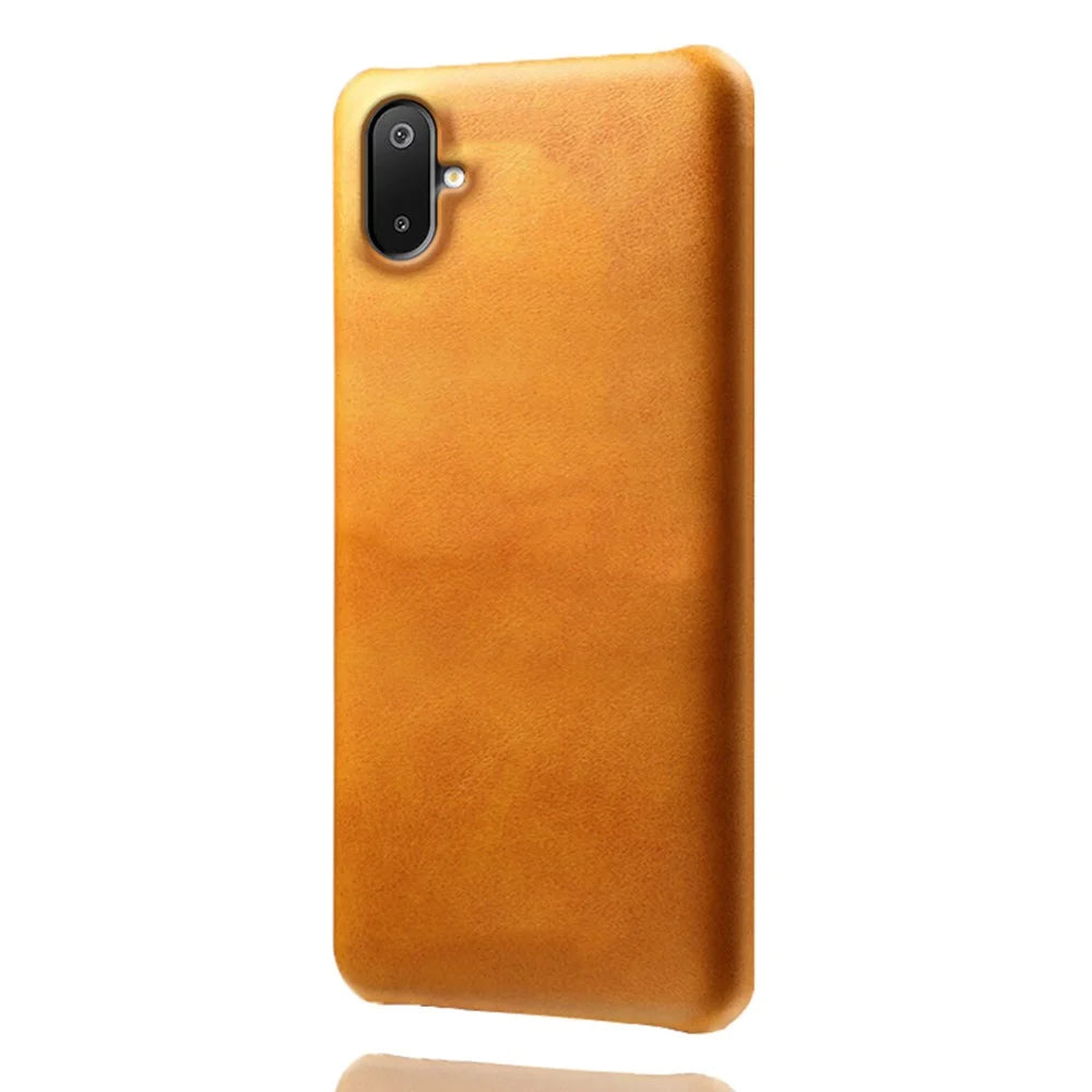 For Samsung Galaxy A06 5G / M06 5G Case Calf Texture PU Leather Hard PC Protective Phone Cover - Orange - 1