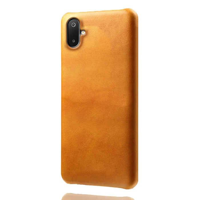 For Samsung Galaxy A06 5G / M06 5G Case Calf Texture PU Leather Hard PC Protective Phone Cover - Orange - 1