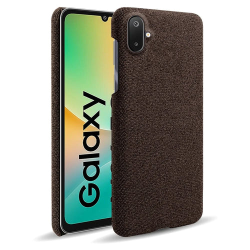 For Samsung Galaxy A06 5G / M06 5G Phone Case Cloth Texture Anti-Scratch Protective PC Back Cover - Brown - 1