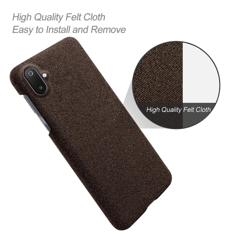 For Samsung Galaxy A06 5G / M06 5G Phone Case Cloth Texture Anti-Scratch Protective PC Back Cover - Brown - 4