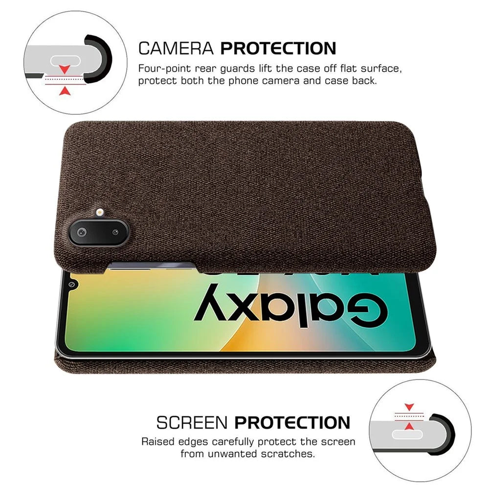 For Samsung Galaxy A06 5G / M06 5G Phone Case Cloth Texture Anti-Scratch Protective PC Back Cover - Brown - 5