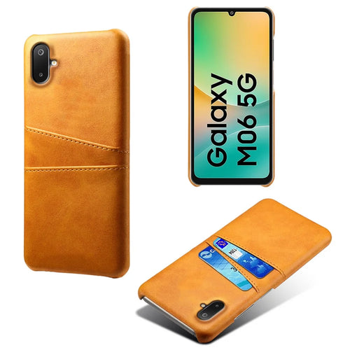 For Samsung Galaxy A06 5G / M06 5G Case Dual Card Slots PU Leather + Hard PC Phone Cover - Orange - 1