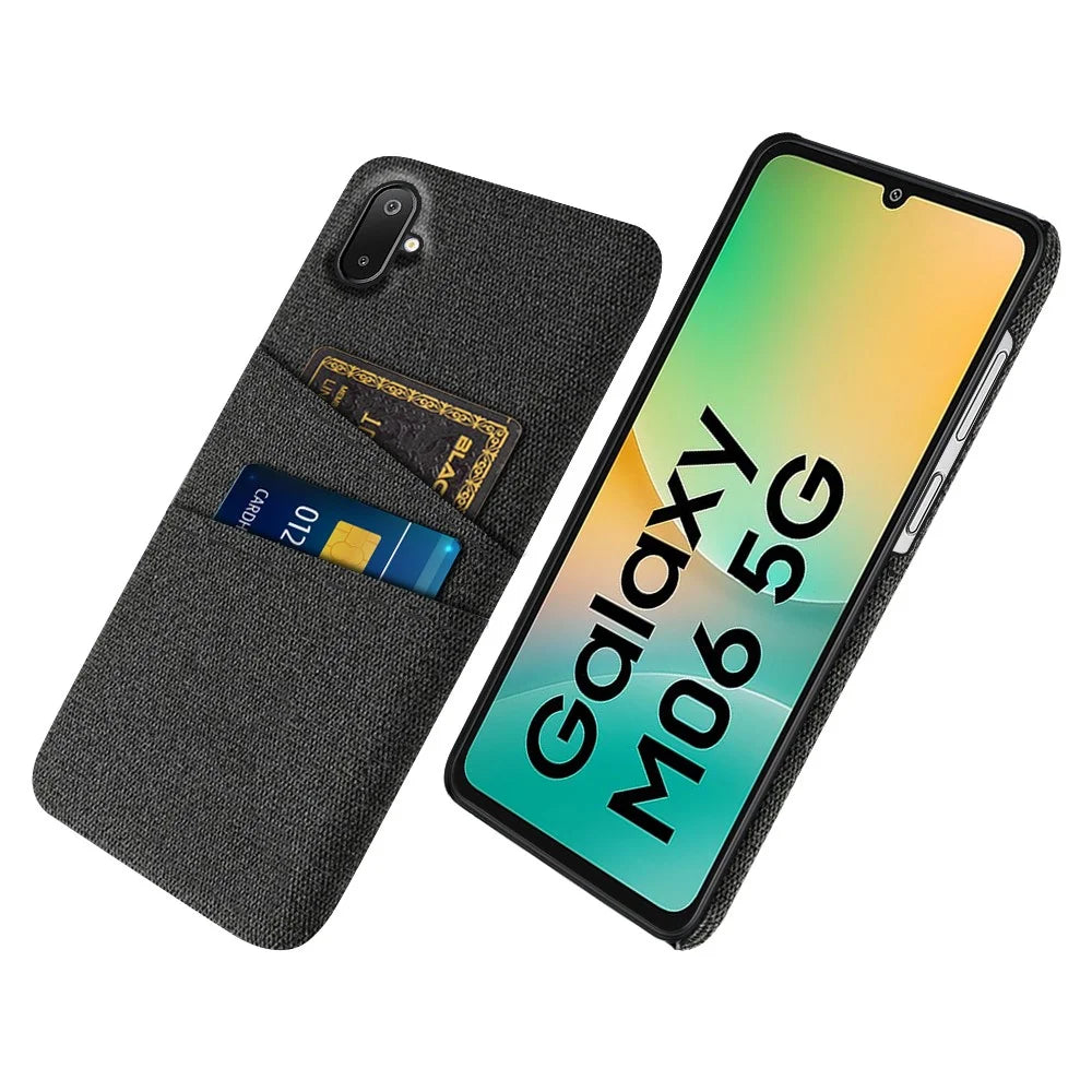 For Samsung Galaxy A06 5G / M06 5G Case Cloth + Hard PC Phone Cover with Dual Card Slots - Black - 1