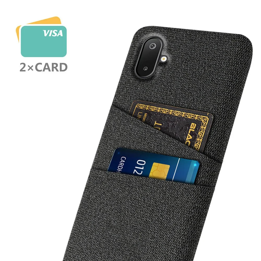For Samsung Galaxy A06 5G / M06 5G Case Cloth + Hard PC Phone Cover with Dual Card Slots - Black - 2