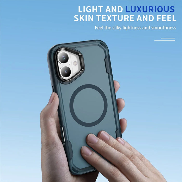 For iPhone 16 Case Compatible with MagSafe Lens Frame Kickstand TPU + PC Shockproof Phone Cover - Sapphire + Blue - 6