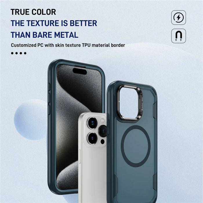 For iPhone 15 Pro Case Compatible with MagSafe Lens Frame Kickstand TPU + PC Shockproof Phone Cover - Sapphire + Blue - 5