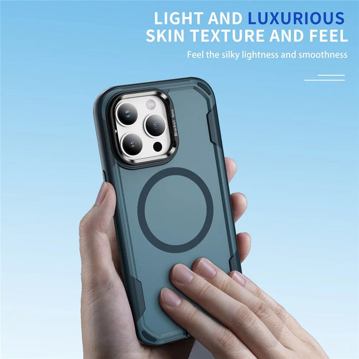 For iPhone 15 Pro Case Compatible with MagSafe Lens Frame Kickstand TPU + PC Shockproof Phone Cover - Sapphire + Blue - 6
