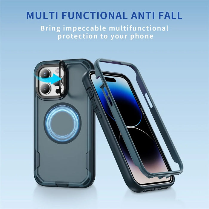 For iPhone 14 Pro Case Compatible with MagSafe Lens Frame Kickstand TPU + PC Shockproof Phone Cover - Sapphire + Blue - 2