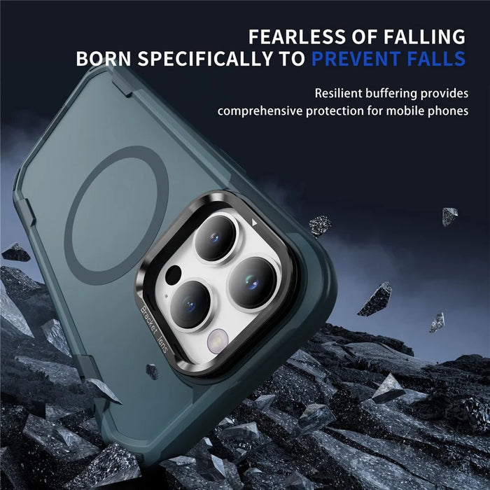 For iPhone 14 Pro Case Compatible with MagSafe Lens Frame Kickstand TPU + PC Shockproof Phone Cover - Sapphire + Blue - 3